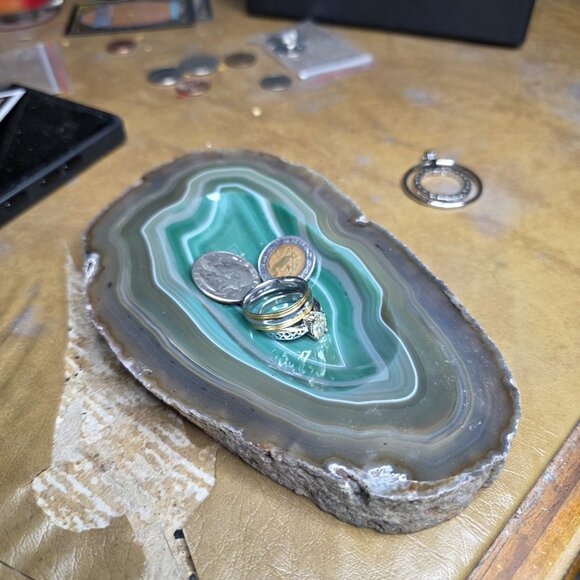 Agate Stone Slice Ashtray Trinket Soap Dish Geode Rock Crystal Polished - Picture 11 of 11